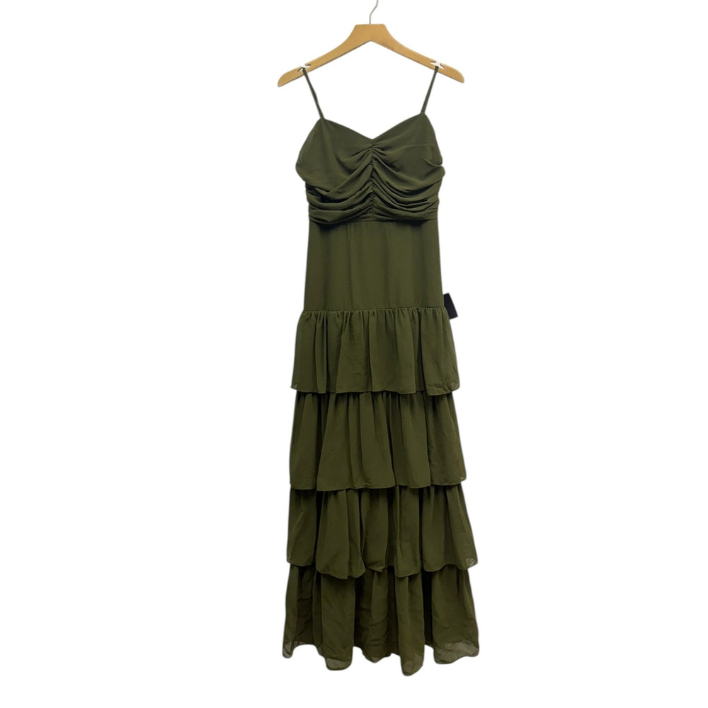Lulus Gorgeous Influence Olive Green Tiered Maxi Dress size Medium NWT - Picture 3 of 6